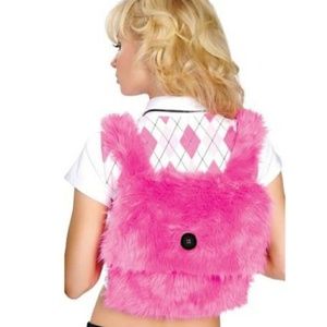 Synthetic Fur Back Pack- One Size Hot Pink